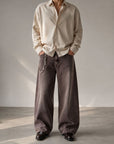 Wide Leg Super Baggy Kahve Erkek Kot Pantolon 17240-4