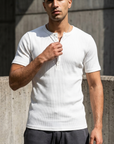 Slim Fit Düğmeli Henley Beyaz Tshirt 22338