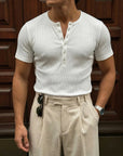 Slim Fit Düğmeli Henley Beyaz Tshirt 22338