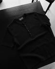 Slim Fit Düğmeli Henley Siyah Tshirt 22338
