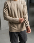 Geniş Yaka Reglan Kol Polar Erkek Bej Sweatshirt 257049