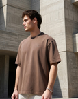 2FT Nakışlı Yıkamalı Kahve Oversize Tshirt 261013