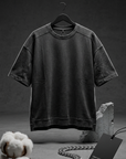Parçalı Yıkamalı Antrasit Oversize Tshirt 26022