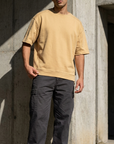 Parçalı Yıkamalı Bej Oversize Tshirt 26022