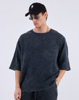 Yıkamalı Müslin Fakir kol Siyah Tshirt 261005