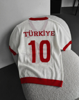 Türkiye Desenli Triko Oversize Beyaz Tshirt