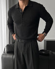 Slim fit Polo Fitilli Siyah Erkek Kazak 3465