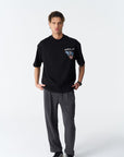 Saw Urbanity Manifest Baskılı Nakış Detaylı Siyah Oversize Tshirt 4867