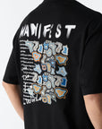 Saw Urbanity Manifest Baskılı Nakış Detaylı Siyah Oversize Tshirt 4867