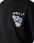 Saw Urbanity Manifest Baskılı Nakış Detaylı Siyah Oversize Tshirt 4867