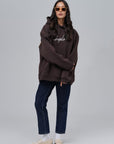 Chaplin Baskılı Triko Şeritli Oversize Kahverengi Sweatshirt 4992