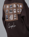 Chaplin Baskılı Triko Şeritli Oversize Kahverengi Sweatshirt 4992