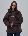 Chaplin Baskılı Triko Şeritli Oversize Kahverengi Sweatshirt 4992