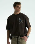 At Aplike Detaylı Kahve Oversize Tshirt 5054