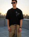 At Aplike Detaylı Siyah Oversize Tshirt 5054