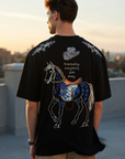 At Aplike Detaylı Siyah Oversize Tshirt 5054