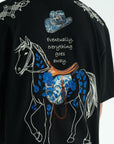 At Aplike Detaylı Siyah Oversize Tshirt 5054