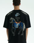 At Aplike Detaylı Siyah Oversize Tshirt 5054