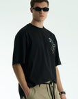 At Aplike Detaylı Siyah Oversize Tshirt 5054