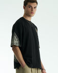 Pano Baskılı Siyah Oversize Tshirt 5071