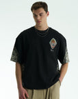 Pano Baskılı Siyah Oversize Tshirt 5071