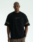 Kol Biye Şeritli Siyah Oversize Tshirt 5072