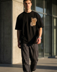 Yaprak Desen Siyah Oversize Tshirt 5087