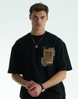 Yaprak Desen Siyah Oversize Tshirt 5087
