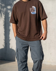 Nakış İşlemeli Kahve Oversize Tshirt 5103