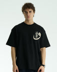 Yüksek Baskılı Eva Nakışlı Siayh Oversize Tshirt 5105