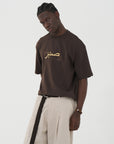 Arapça Baskı ve Nakışlı Kahve Oversize Tshirt 5129