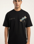 Kelebek Desenli Siyah Oversize Tshirt 5155