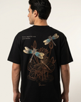 Kelebek Desenli Siyah Oversize Tshirt 5155