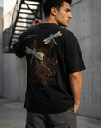 Kelebek Desenli Siyah Oversize Tshirt 5155