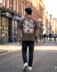 Çiçek Nakışlı Kahve Oversize Tshirt 5156
