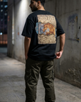 Baskı ve Nakışlı Siyah Oversize Tshirt 5186