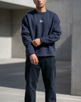 Katmanlı Kol Detaylı Boxy Fit Lacivert Sweatshirt 6039