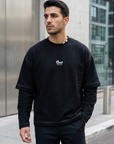 Katmanlı Kol Detaylı Boxy Fit Siyah Sweatshirt 6039