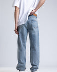 Nakışlı Erkek Baggy Mavi Kot Pantolon 6379