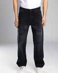 Nakışlı Erkek Baggy Siyah Kot Pantolon 6553