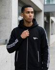 Kol Şerit Desenli Fermuarlı Siyah Panda Sweatshirt 9225