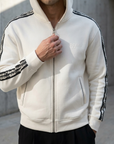 Kol Şerit Desenli Fermuarlı Ekru Panda Sweatshirt 9225