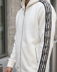 Kol Şerit Desenli Fermuarlı Ekru Panda Sweatshirt 9225