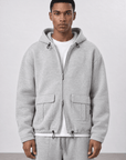 Cep Detaylı Panda Fermuarlı Oversize Gri Melanj Sweatshirt 5028
