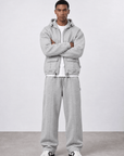 Cep Detaylı Panda Fermuarlı Oversize Gri Melanj Sweatshirt 5028