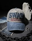 Swat Aplikeli Retro Yıkamalı Lacivert Cap Şapka