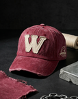 W Aplikeli Retro Yıkamalı Bordo Cap Şapka