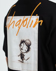 Chaplin Aplikeli Oversize Siyah Tshirt 4778