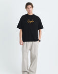 Chaplin Aplikeli Oversize Siyah Tshirt 4778