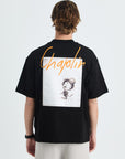 Chaplin Aplikeli Oversize Siyah Tshirt 4778